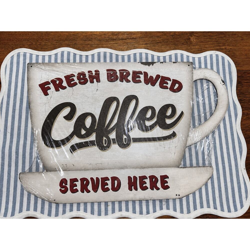 NWT Fresh Brewed Coffee Served Here Metal Sign - Vintage Sign for Kitchen